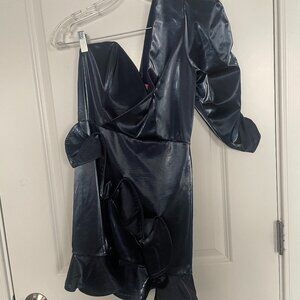 Navy asymmetrical mini dress